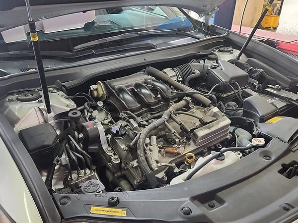 Engine bay with open hood